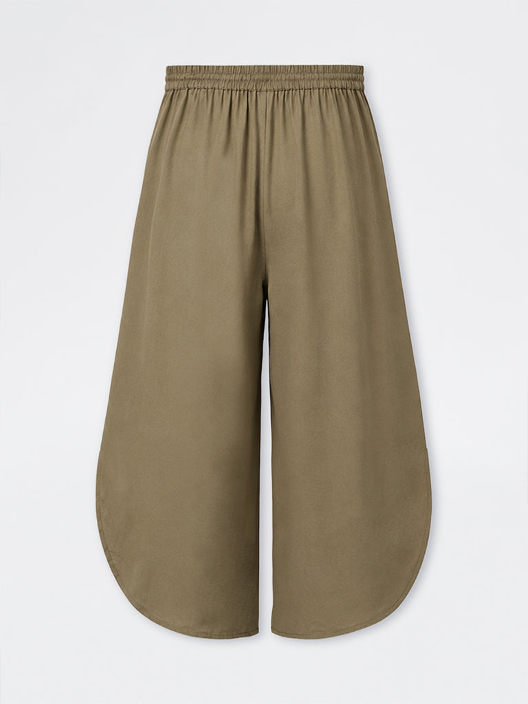 Gia Olive Solid High-Rise Cotton-Blend Trousers