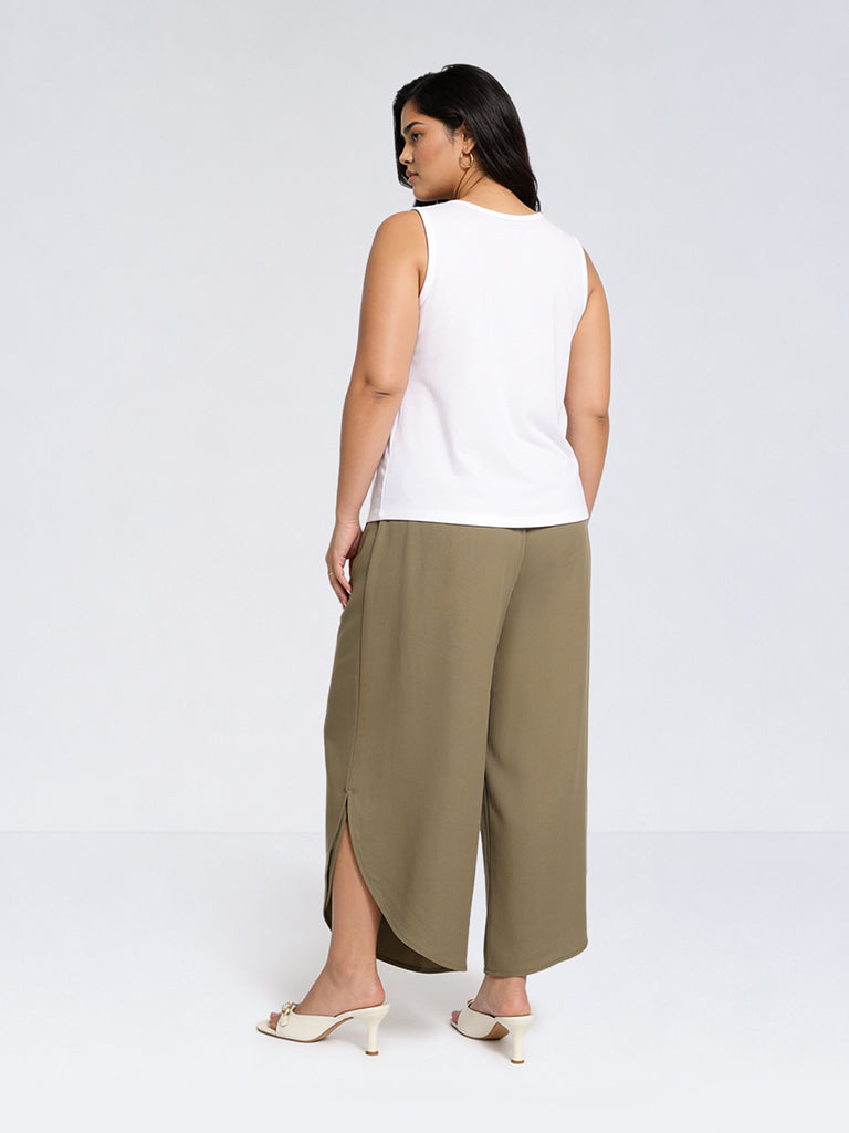 Gia Olive Solid High-Rise Cotton-Blend Trousers