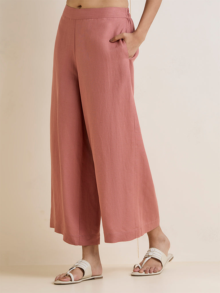 Zuba Dusty Pink Linen-Blend Palazzos