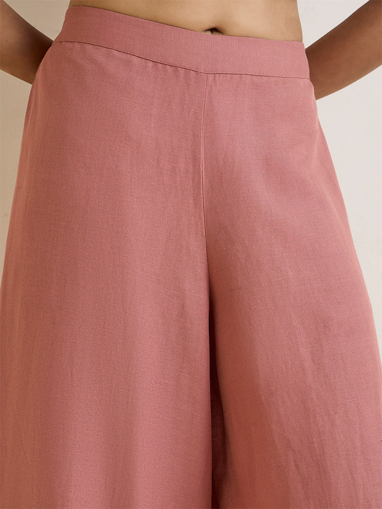 Zuba Dusty Pink Linen-Blend Palazzos