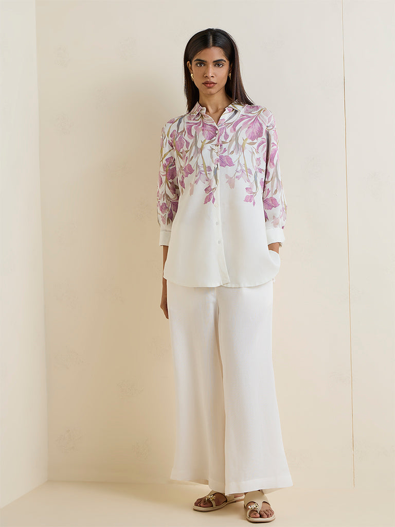 Zuba Off-White Solid Palazzos