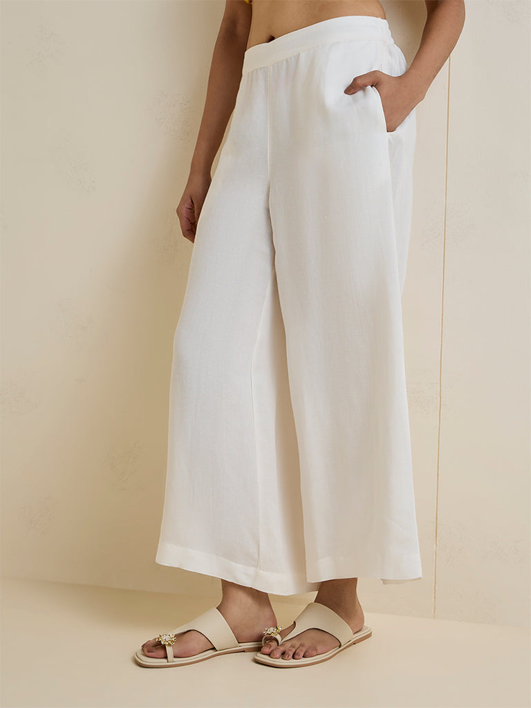 Zuba Off-White Solid Palazzos
