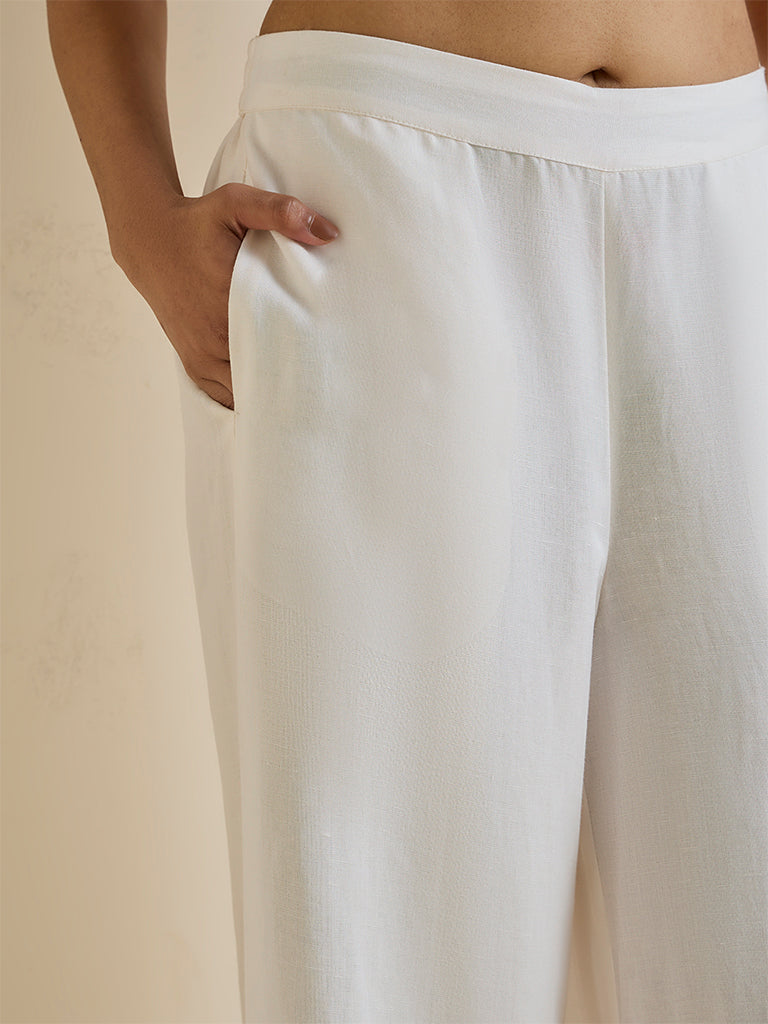Zuba Off-White Solid Palazzos