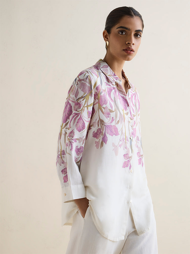 Zuba White Botanical Design Tunic