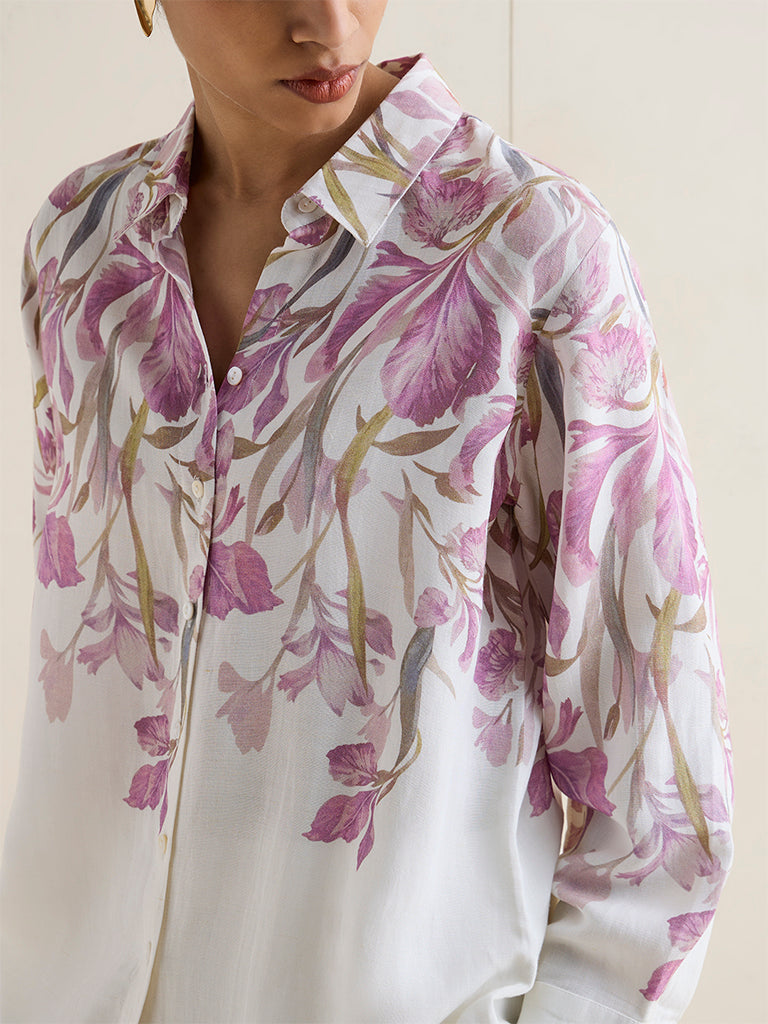 Zuba White Botanical Design Tunic