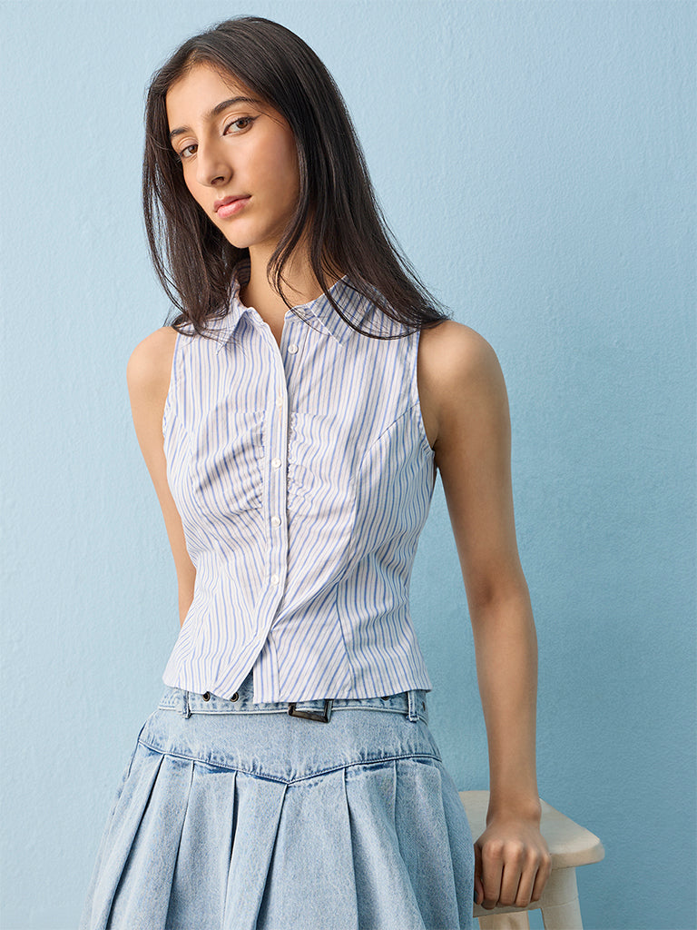 Nuon Blue Striped Blouse