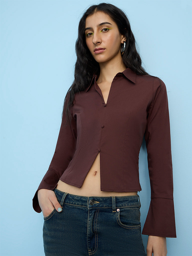 Nuon Dark Brown Solid Blouse