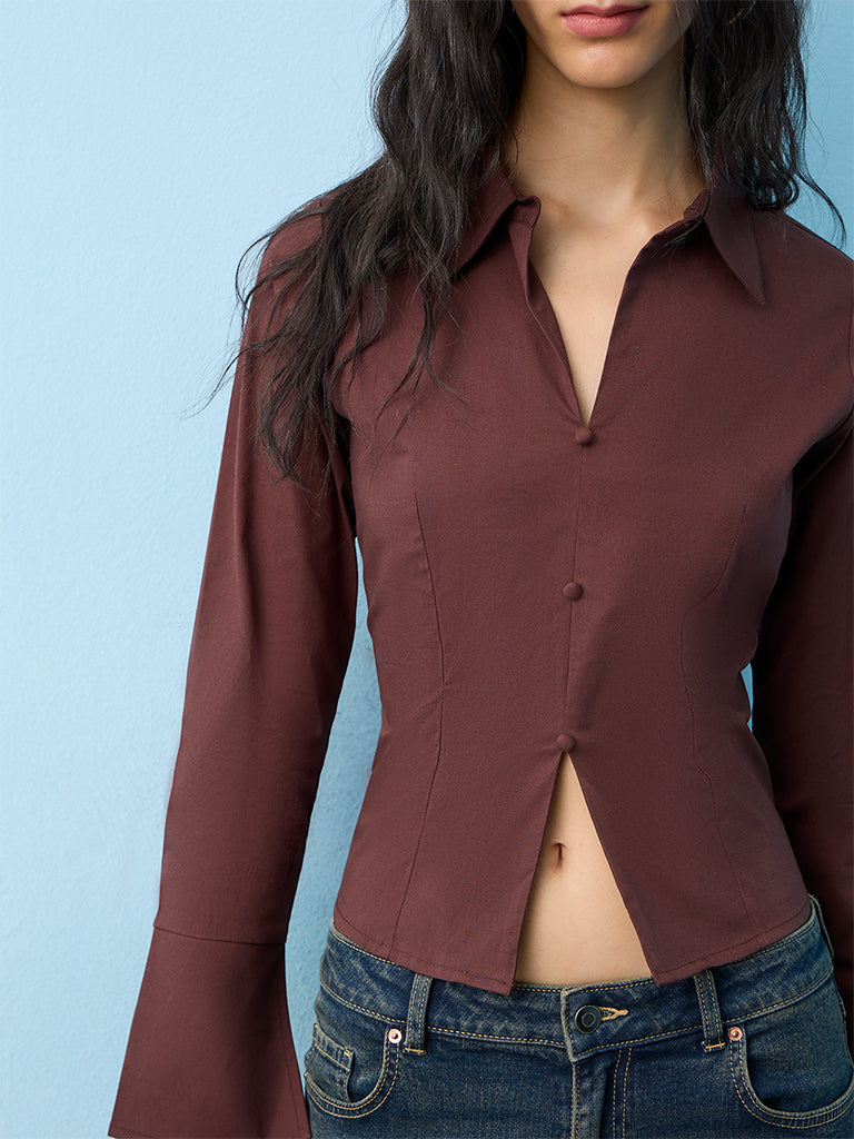 Nuon Dark Brown Solid Blouse