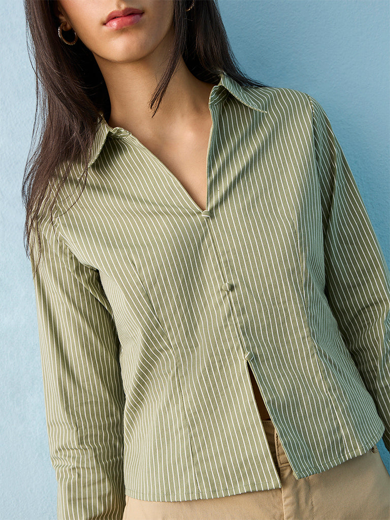 Nuon Green Striped Blouse