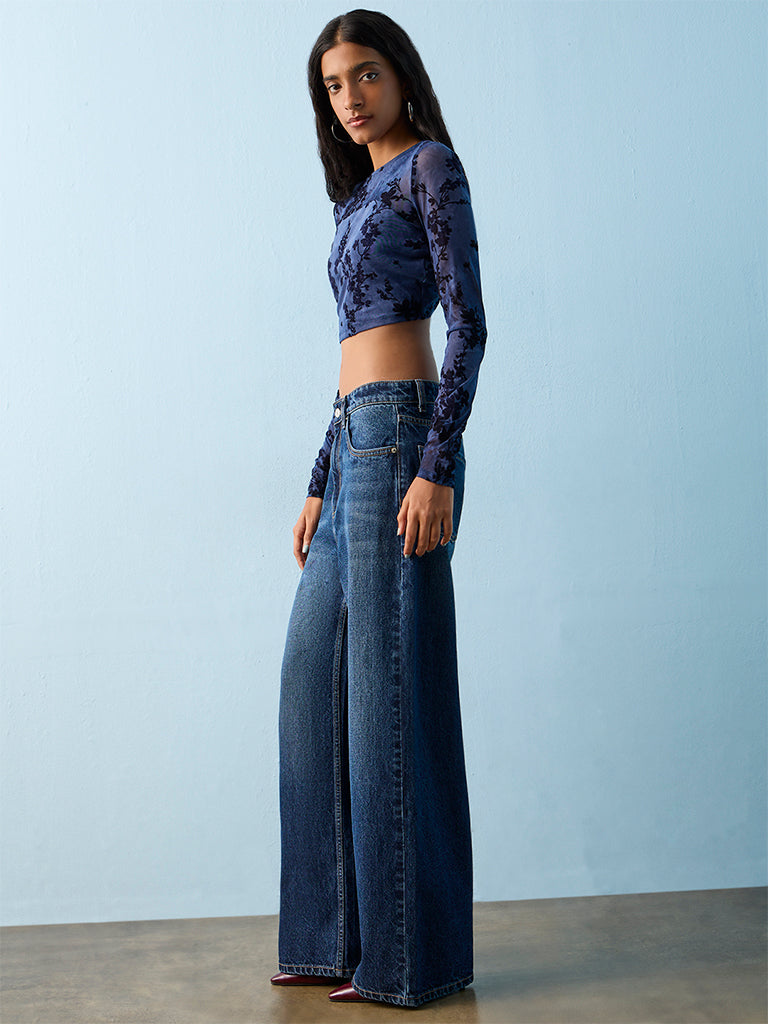 Nuon Dark Blue Washed High-Rise Jeans
