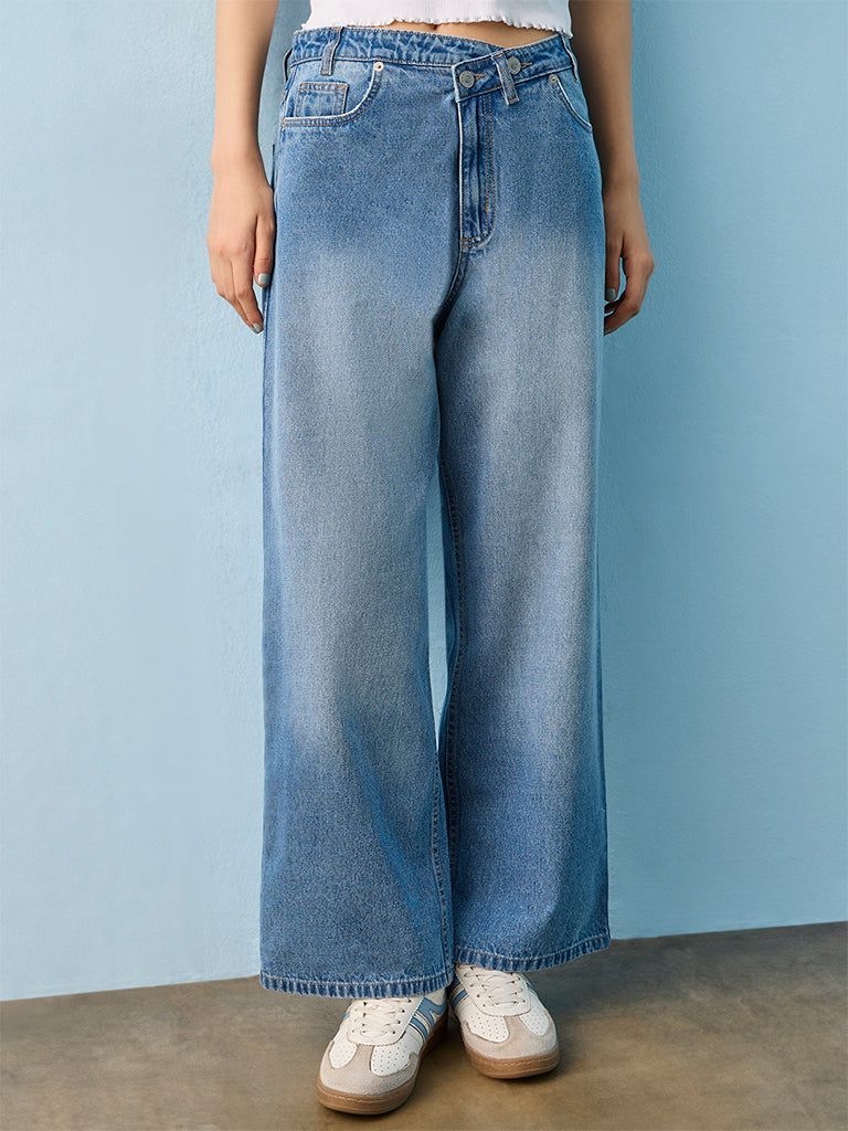 Nuon Blue Washed High-Rise Jeans