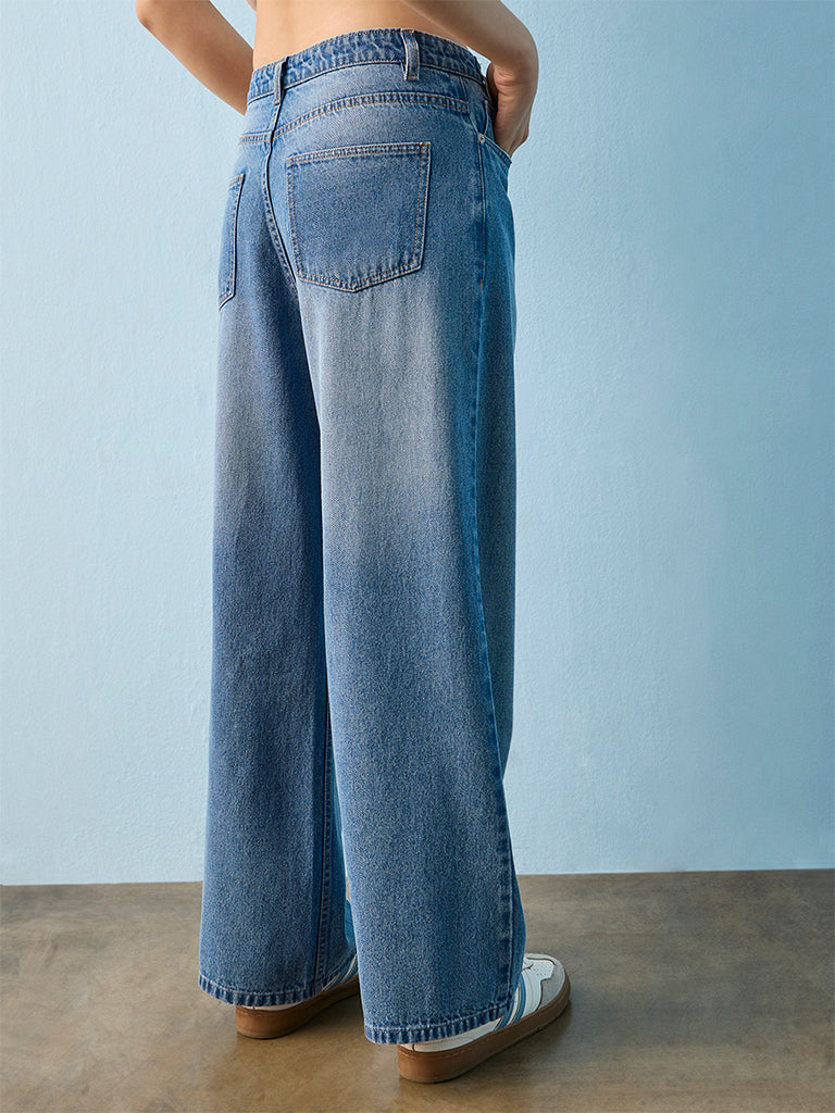 Nuon Blue Washed High-Rise Jeans