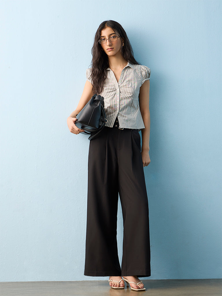 Nuon Black High-Rise Trousers with an Eyelet Belt