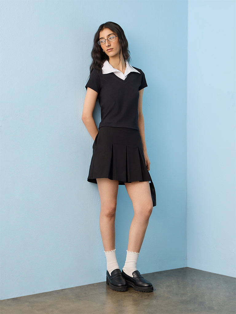 Nuon Black Solid Cotton T-Shirt