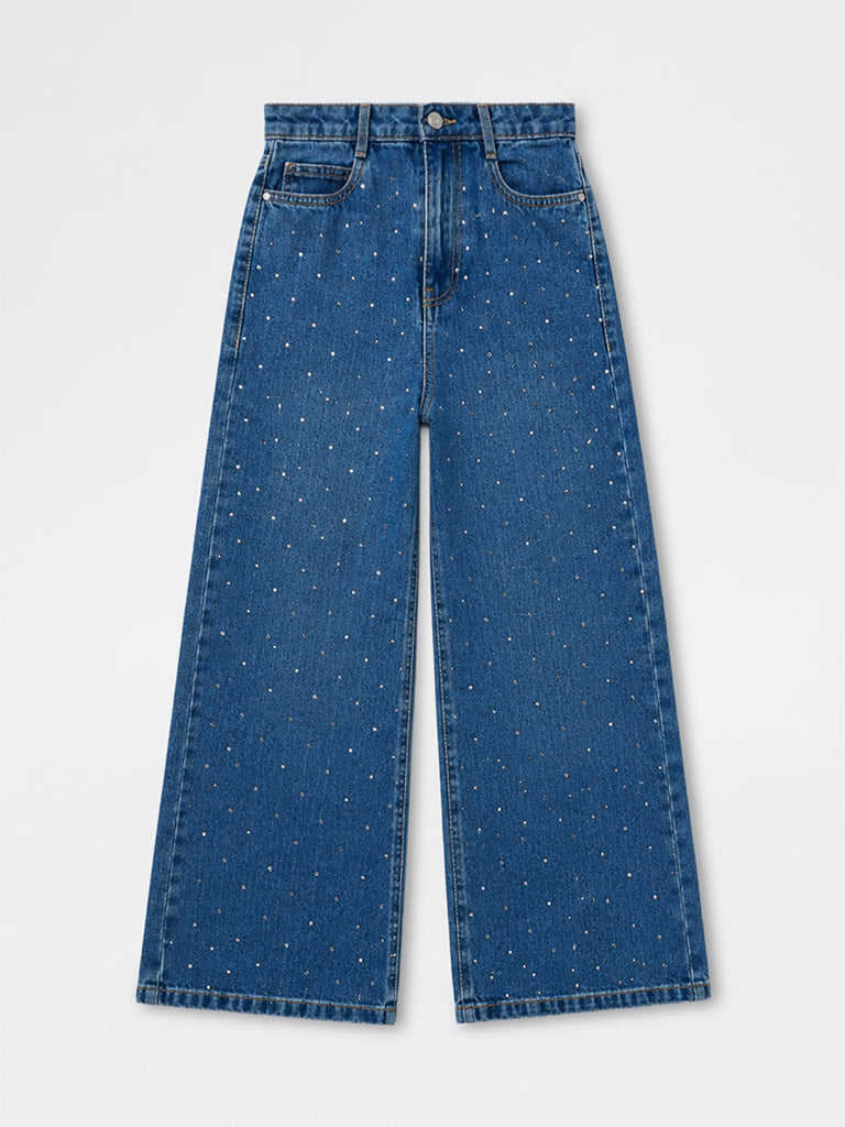 Girls Blue Embellished High-Rise Jeans