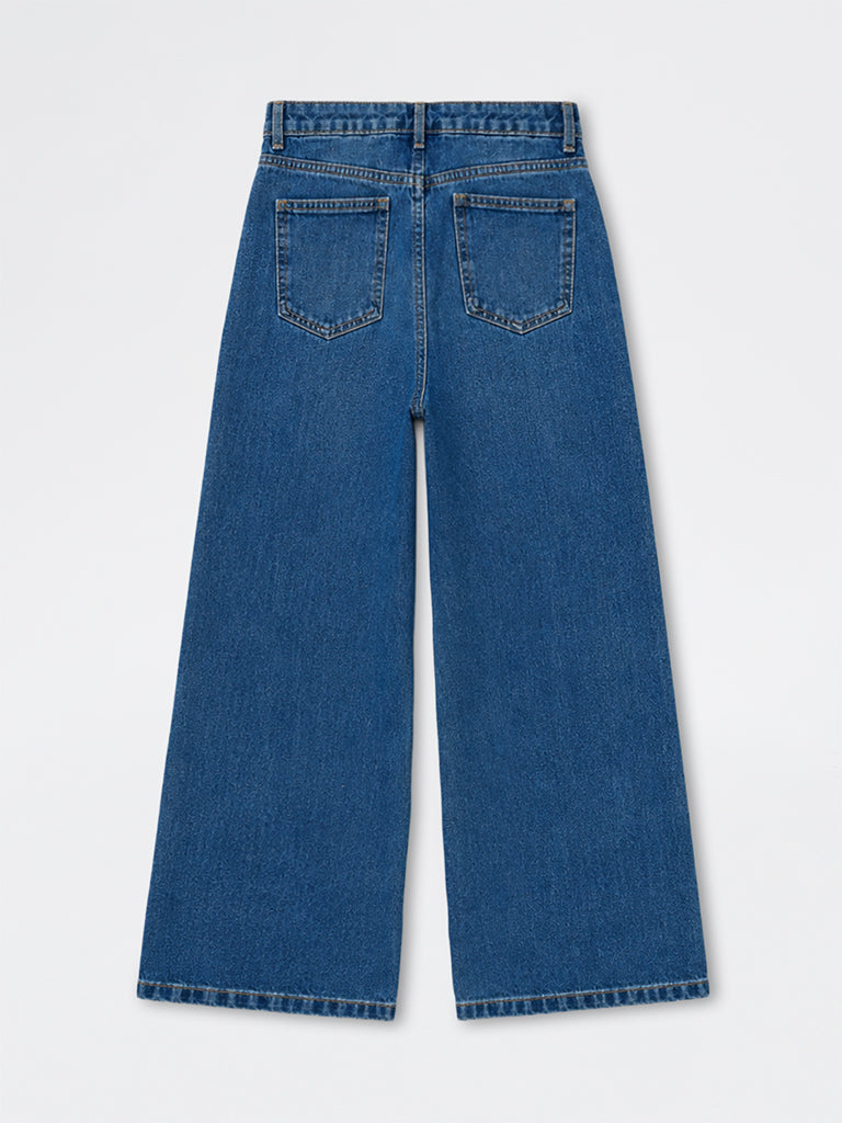 Girls Blue Embellished High-Rise Jeans
