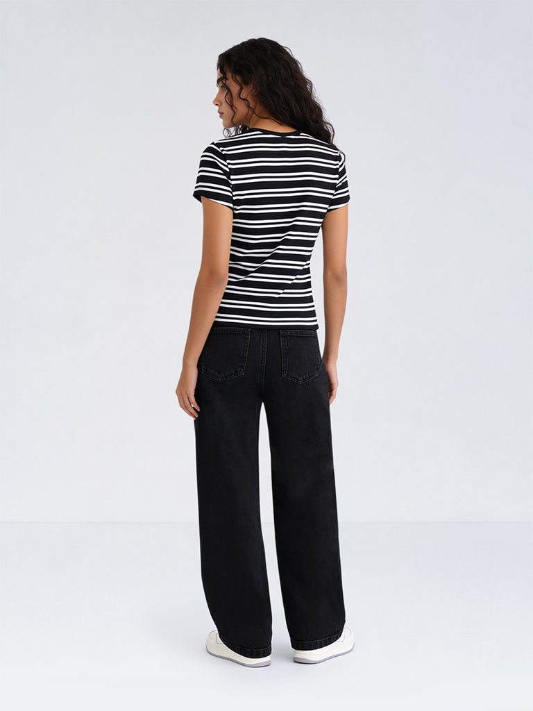 Girls Black Embellished High-Rise Jeans