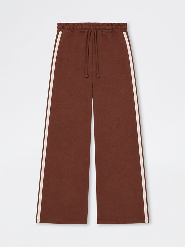 Girls Brown Striped High-Rise Cotton-Blend Track Pants
