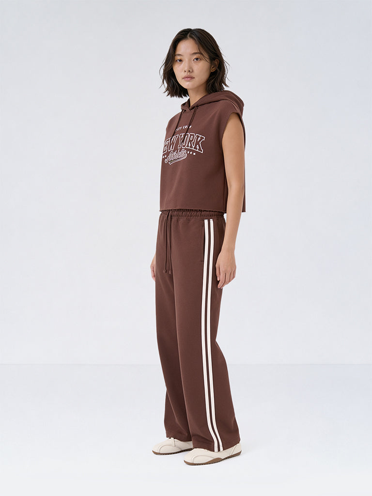 Girls Brown Striped High-Rise Cotton-Blend Track Pants