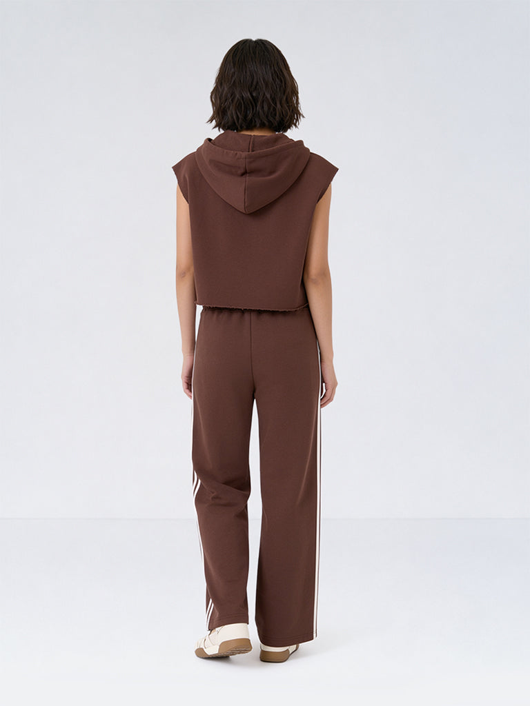 Girls Brown Striped High-Rise Cotton-Blend Track Pants