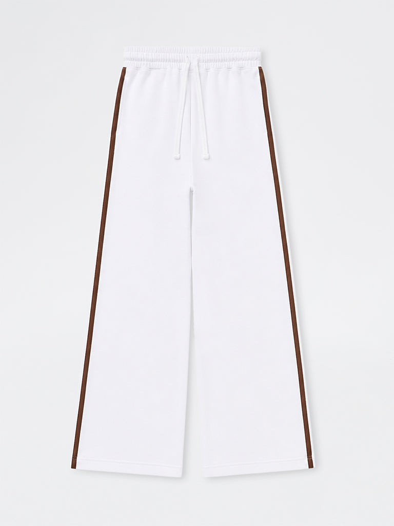 Girls White Striped High-Rise Cotton-Blend Track Pants