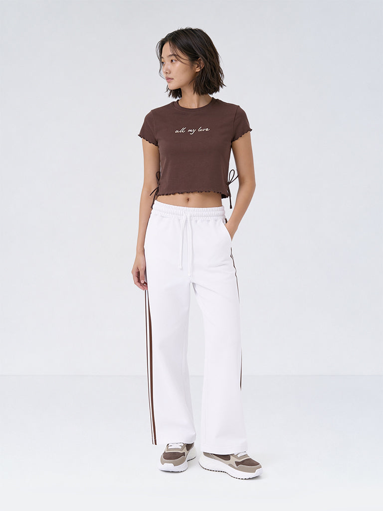 Girls White Striped High-Rise Cotton-Blend Track Pants