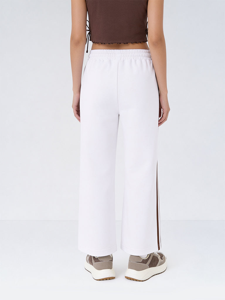 Girls White Striped High-Rise Cotton-Blend Track Pants