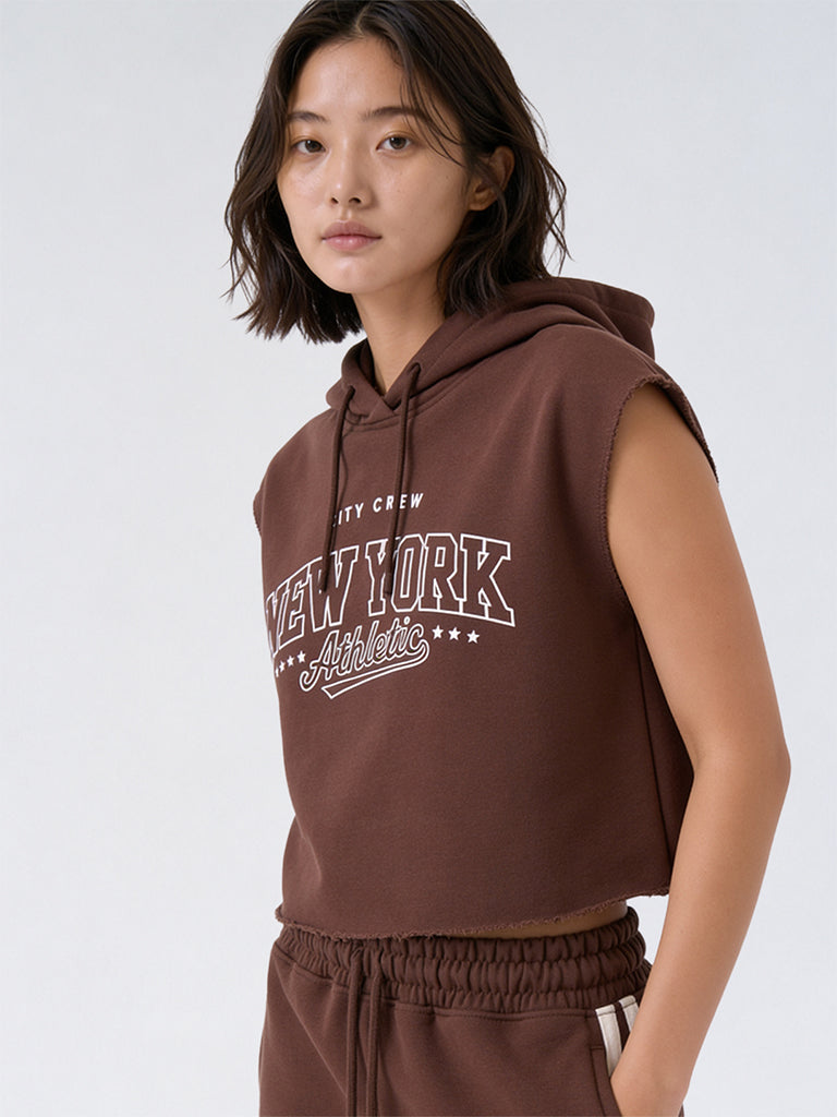 Girls Brown Text-Printed Cotton-Blend Sweatshirt