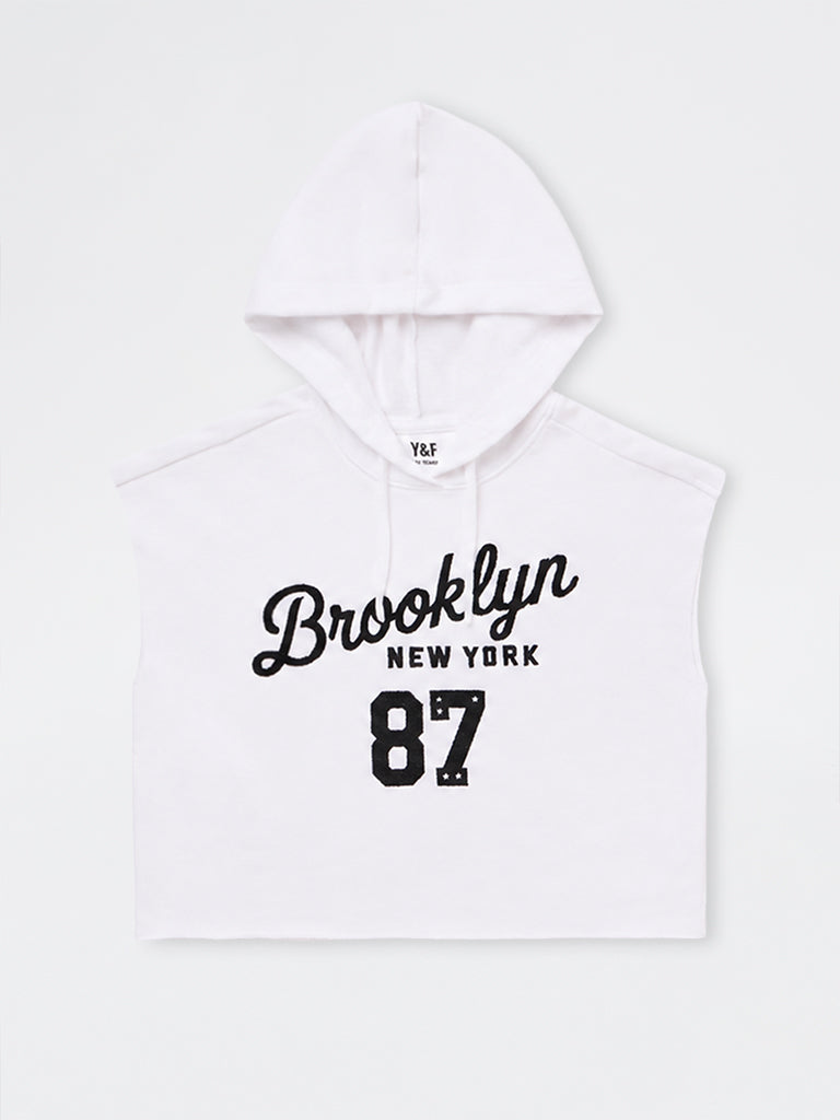 Girls White Text Embroidered Cotton-Blend Sweatshirt