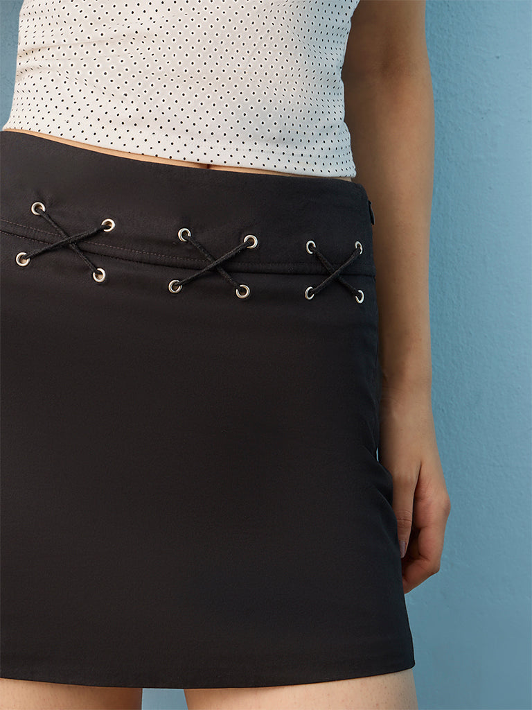 Nuon Black Cris-Cross Design High-Rise Skirt