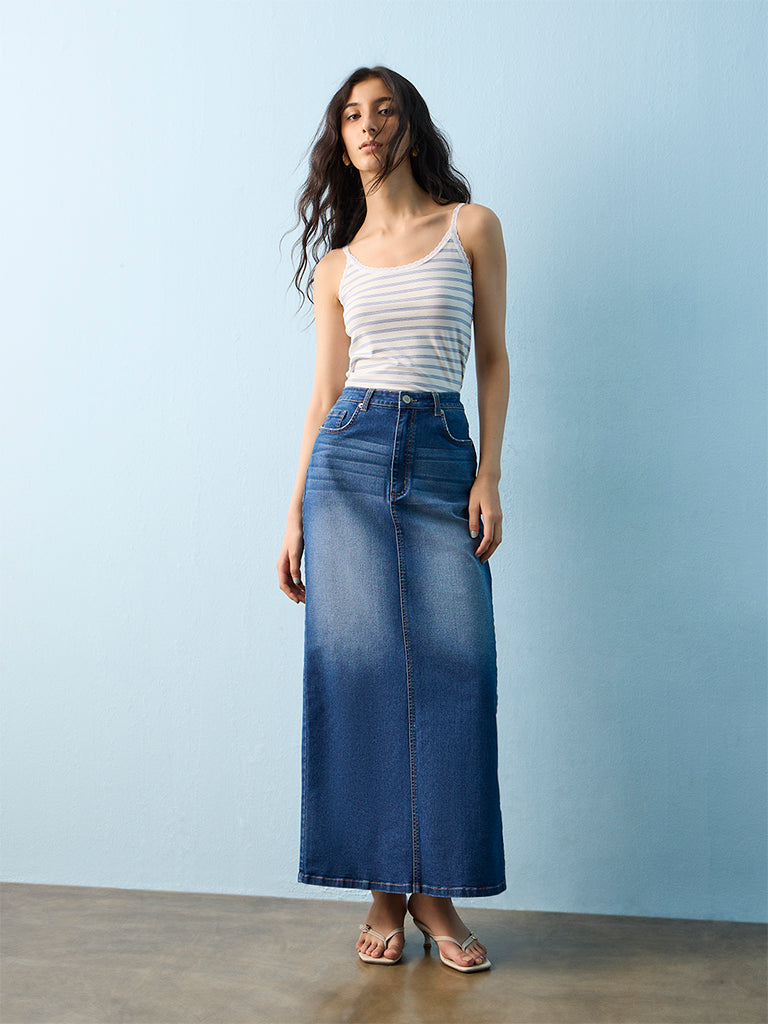 Nuon Blue Washed High-Rise Denim Skirt
