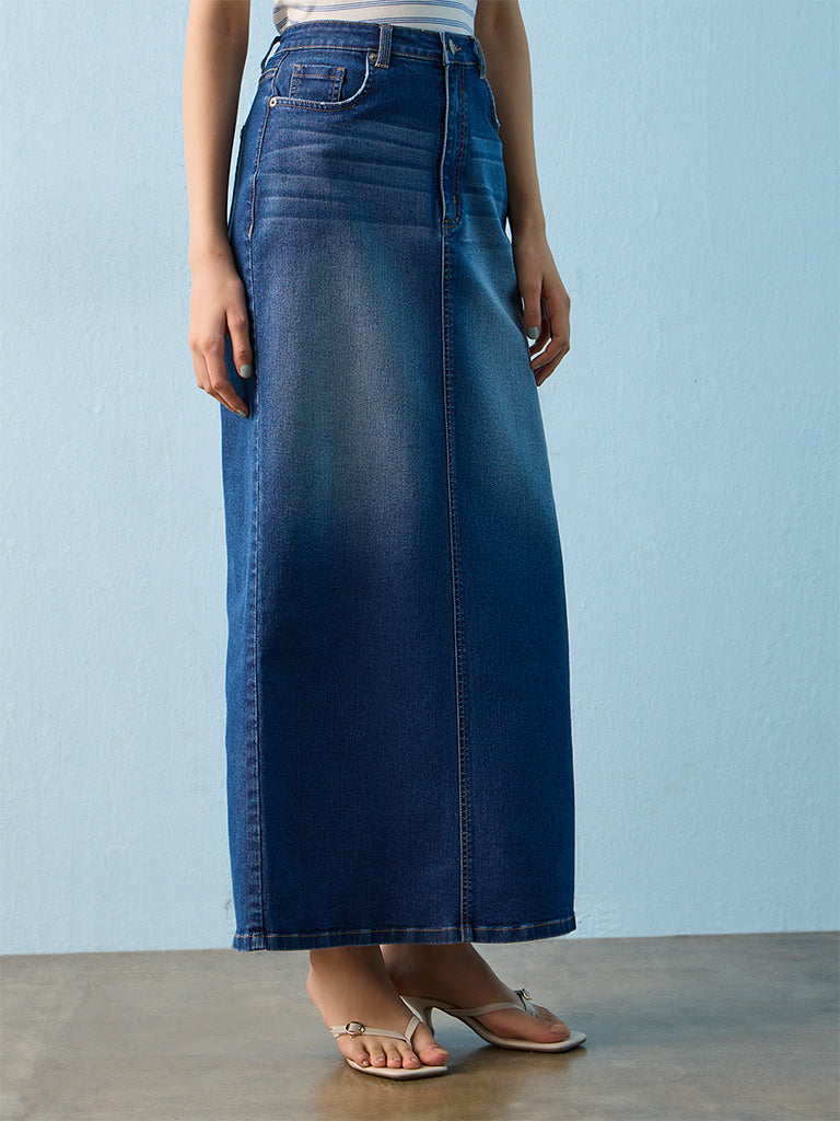 Nuon Blue Washed High-Rise Denim Skirt