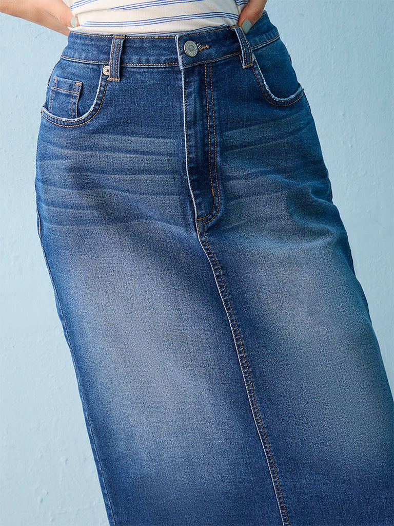 Nuon Blue Washed High-Rise Denim Skirt