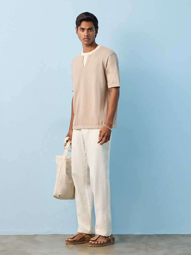 ETA Beige Textured Relaxed-Fit Cotton-Blend T-Shirt