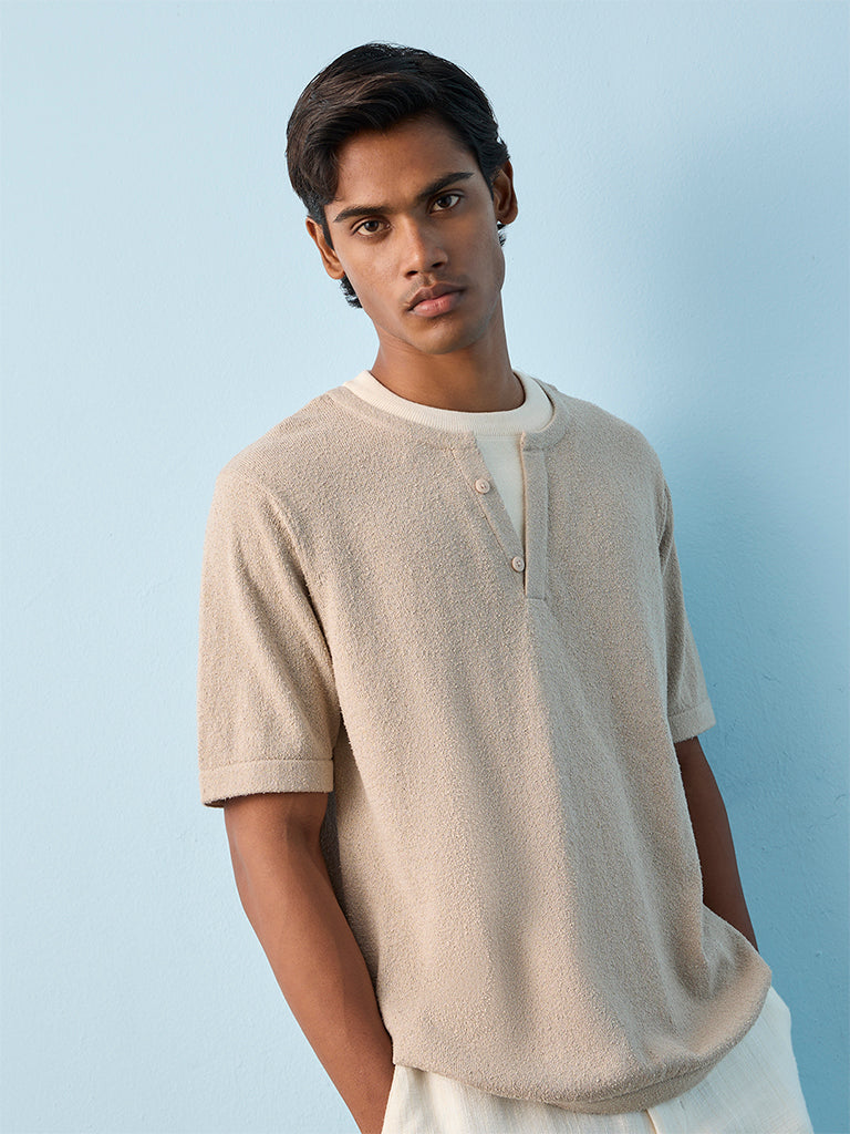 ETA Beige Textured Relaxed-Fit Cotton-Blend T-Shirt