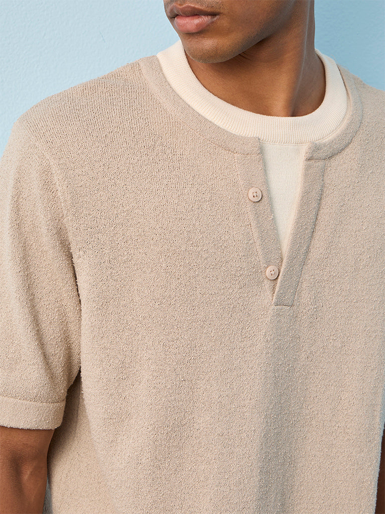 ETA Beige Textured Relaxed-Fit Cotton-Blend T-Shirt
