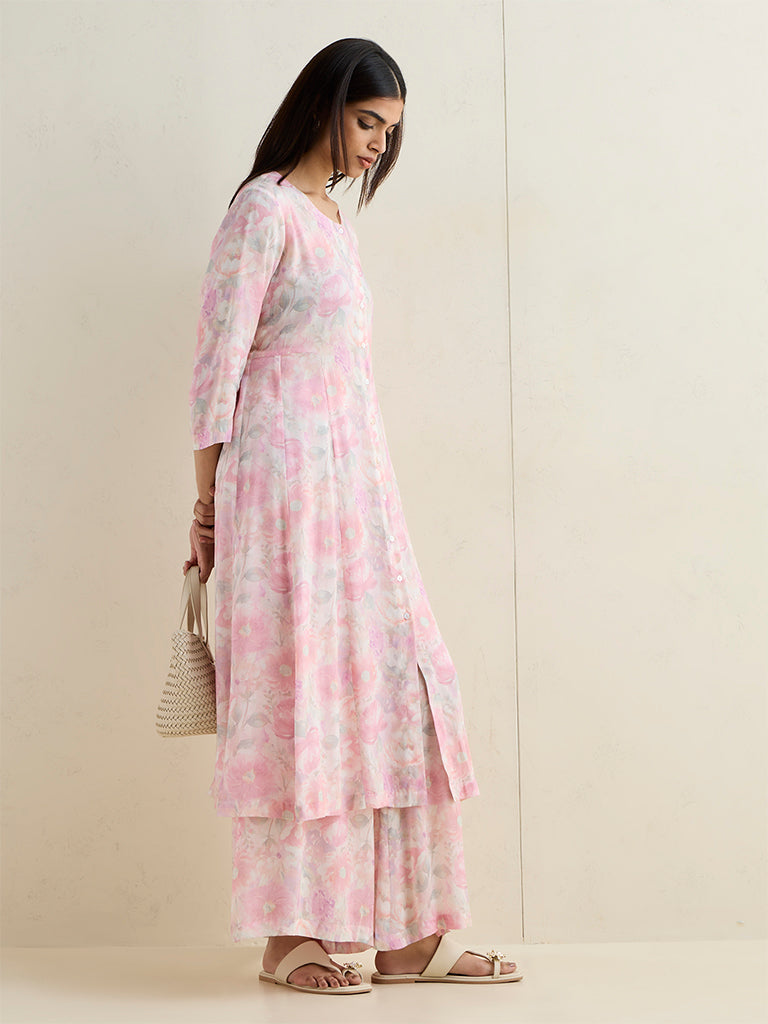 Zuba Pink Floral Pattern Palazzos