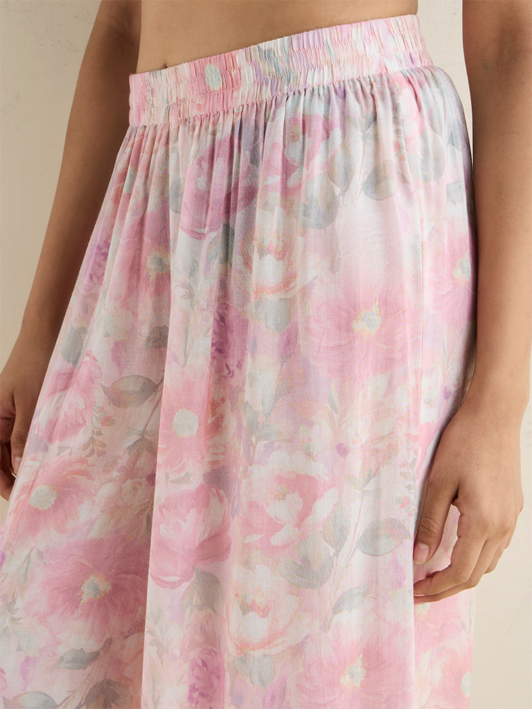 Zuba Pink Floral Pattern Palazzos