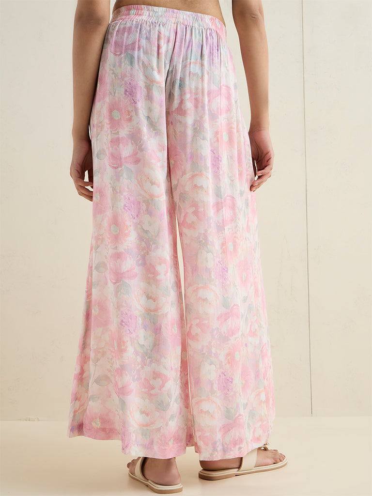 Zuba Pink Floral Pattern Palazzos