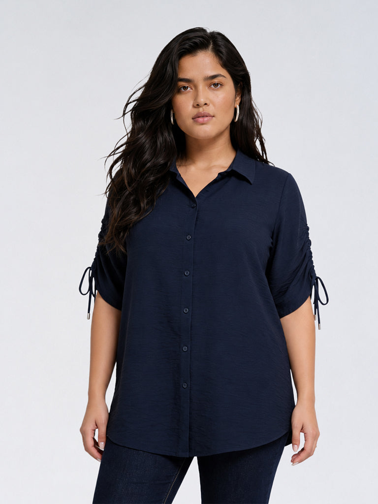 Gia Navy Crinkle-Textured Shirt