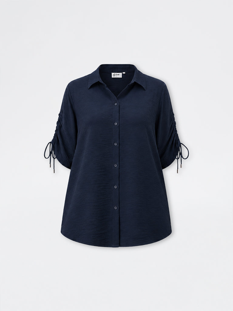 Gia Navy Crinkle-Textured Shirt