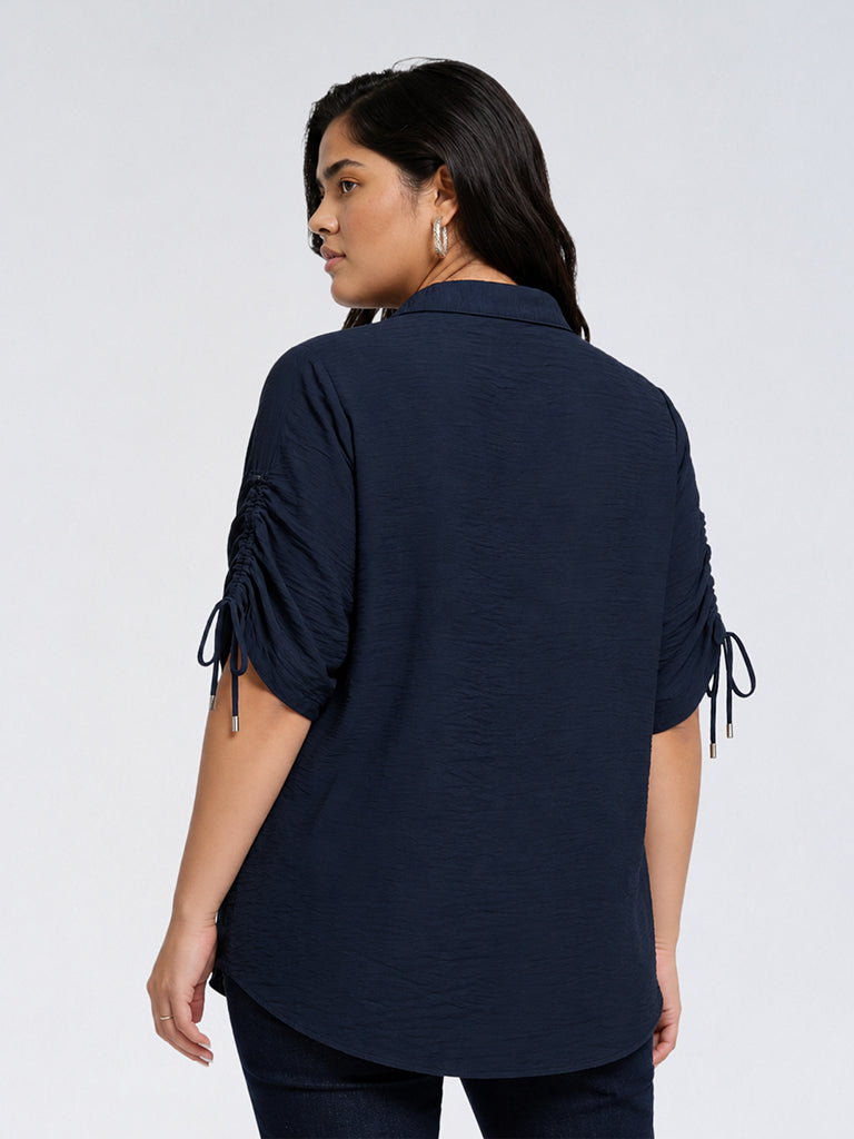 Gia Navy Crinkle-Textured Shirt