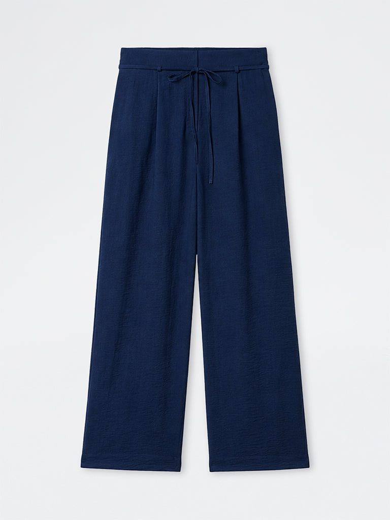 Gia Navy High-Rise Trousers with Belt