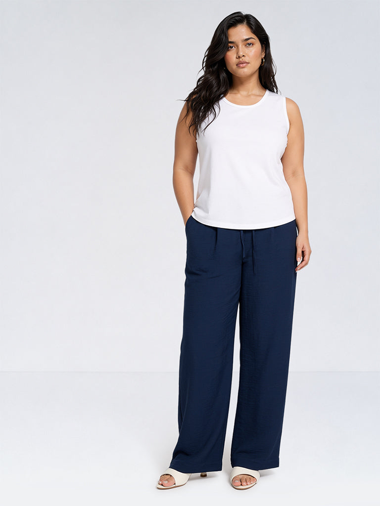 Gia Navy High-Rise Trousers with Belt