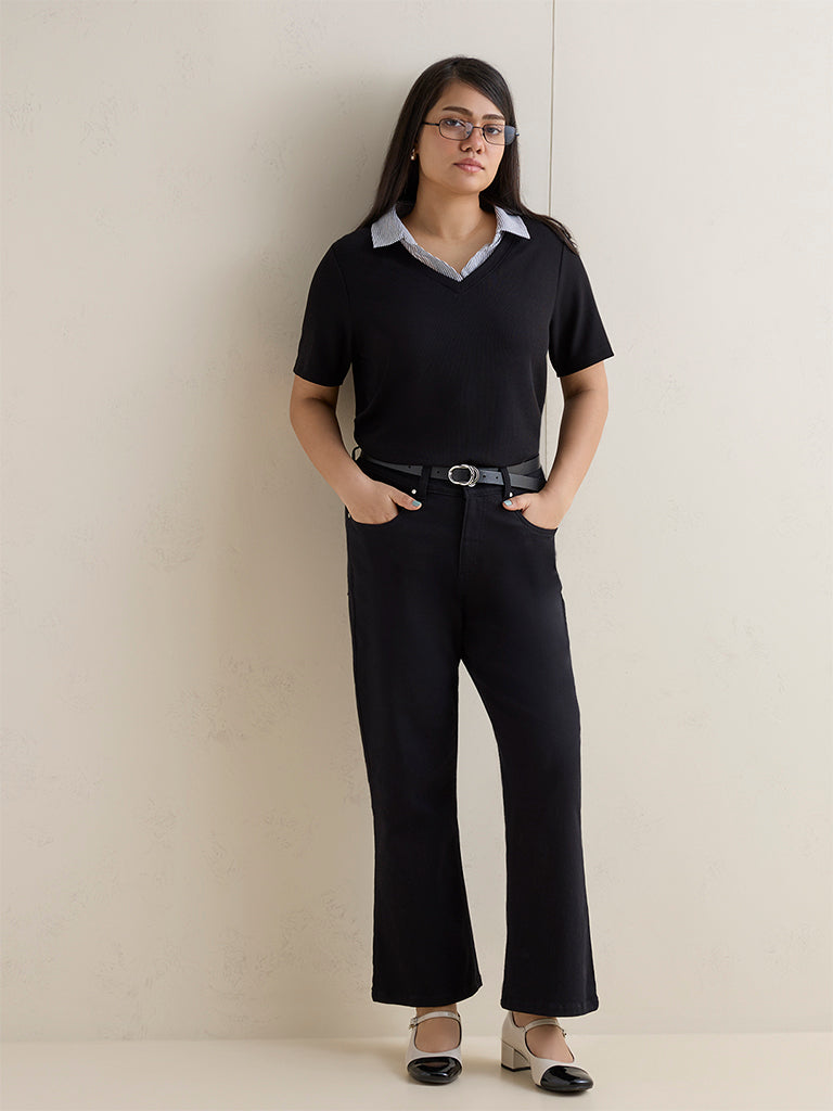 Gia Black Collar-Detail Top