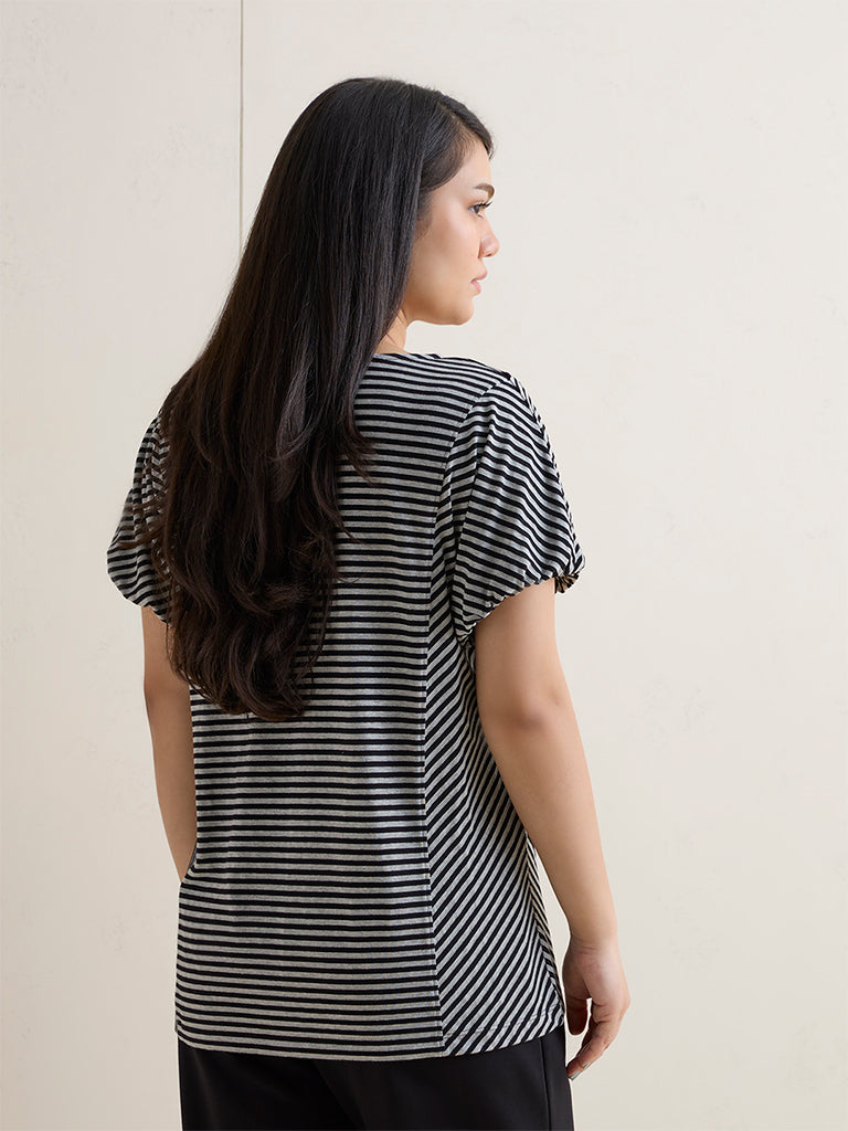 Gia Grey Striped Top