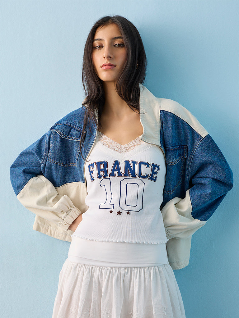 Nuon White France Strappy Football Cotton-Blend T-Shirt