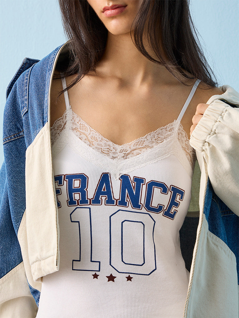Nuon White France Strappy Football Cotton-Blend T-Shirt