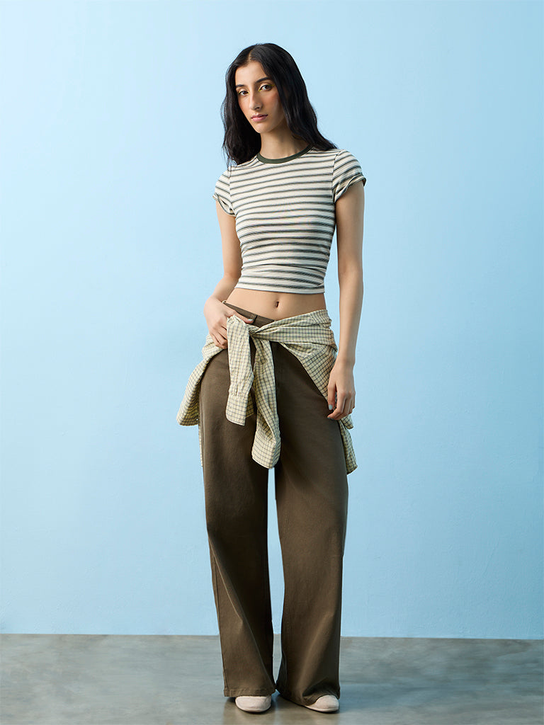 Nuon Off-White Striped Cotton T-Shirt