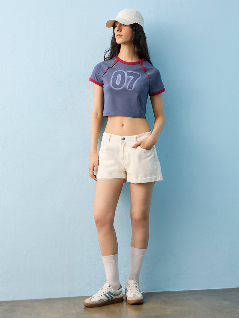 Nuon Navy Numerical Printed Cotton-Blend T-Shirt